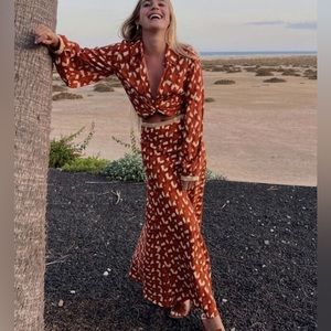 Zara Linen Blend Beaded Maxi Skirt in Terracotta